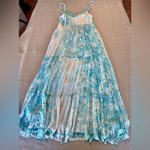 Me 2 Magic Tiered Paisley Geo Floral Maxi Dress Sz Medium Tassels Sleeveless